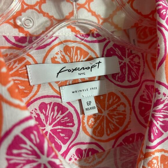 Foxcroft Pink and Orange Citrus Print Blouse 6P - Picture 11 of 14